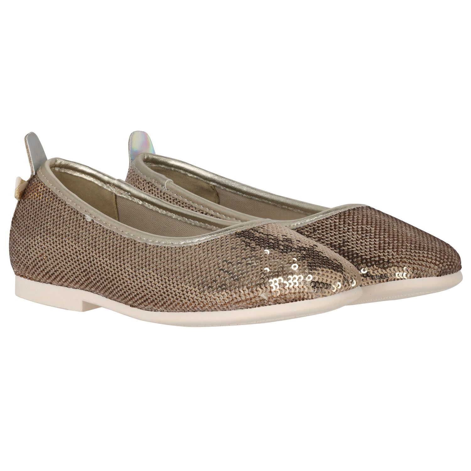 Girls Gold Sequin Ballerina Shoes, 1, hi-res