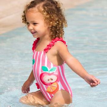 Younger Girls Red Striped Swimsuit