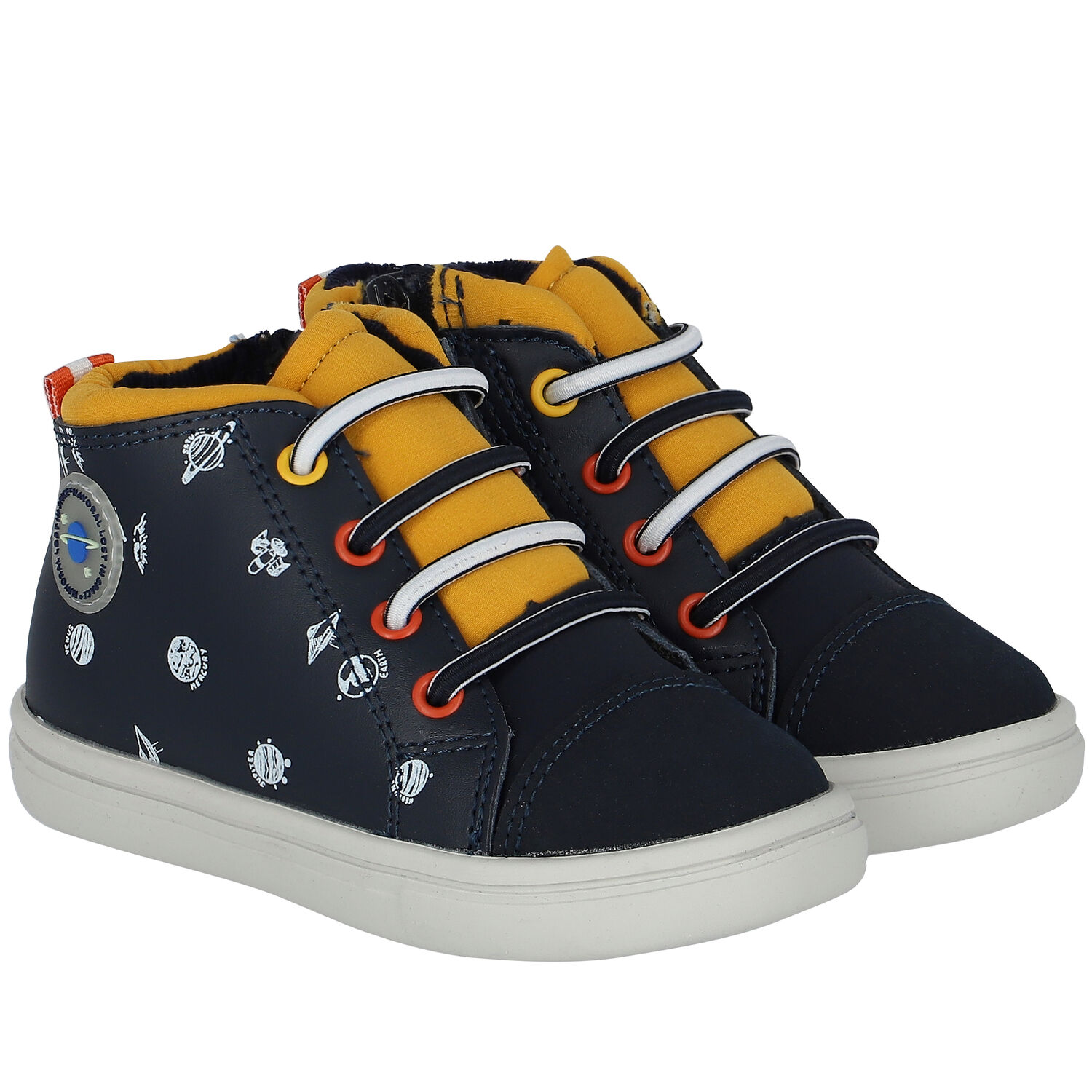 Boys Navy Logo Trainers, 1, hi-res