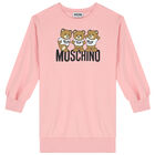 Girls Pink Teddy Bear Logo Sweatshirt Dress, 1, hi-res
