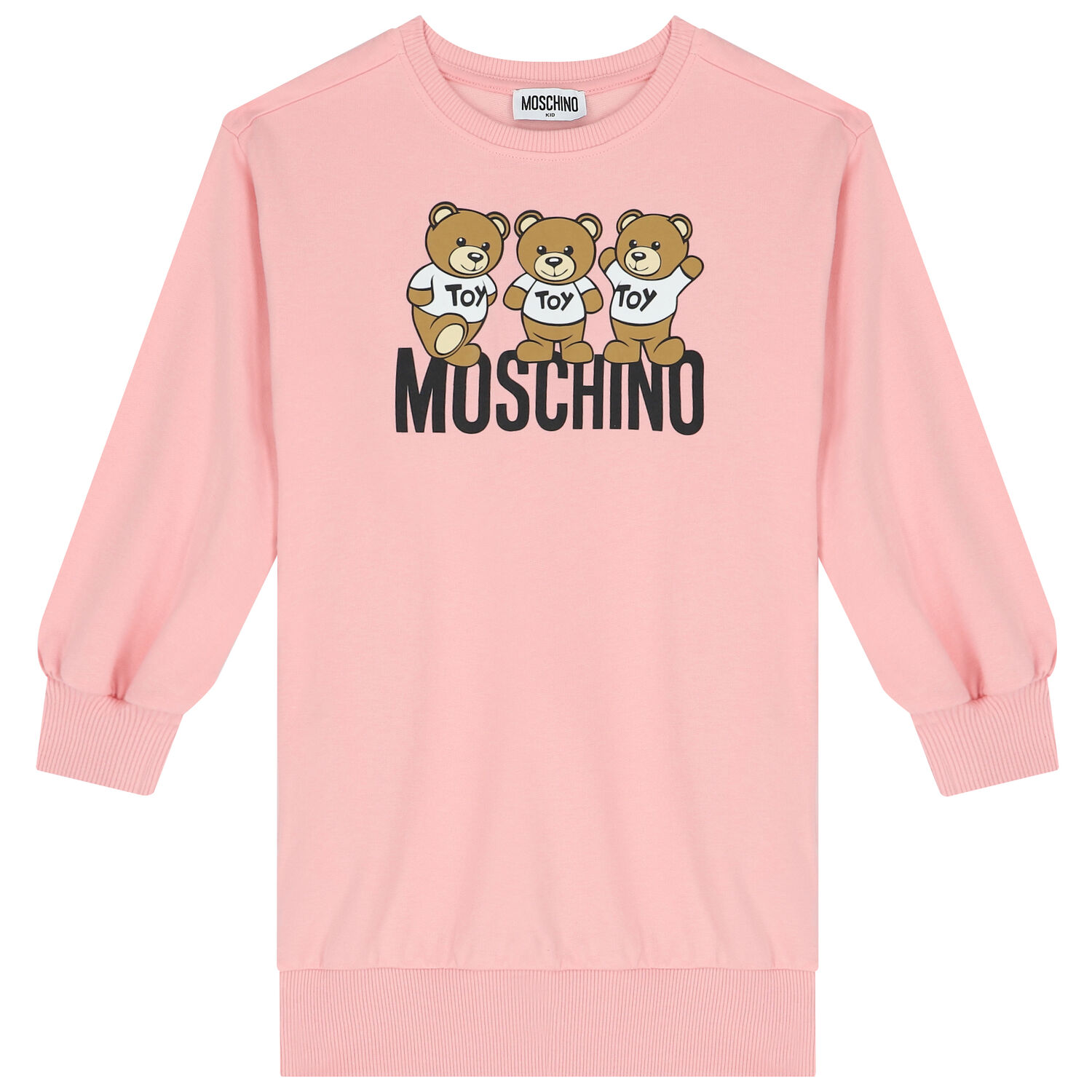 Girls Pink Teddy Bear Logo Sweatshirt Dress, 1, hi-res