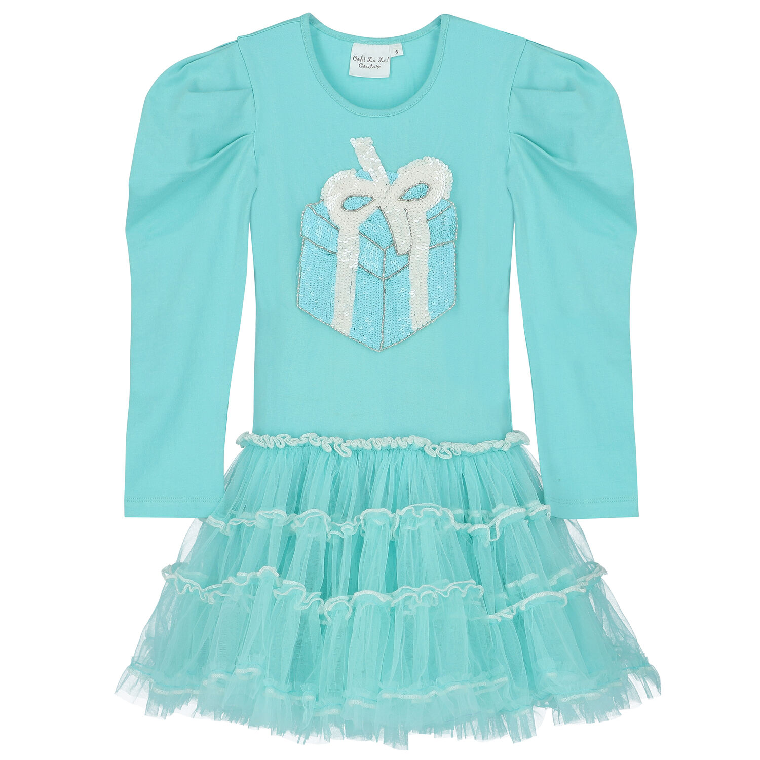 Girls Aqua Embellished Sequin Tulle Dress, 1, hi-res