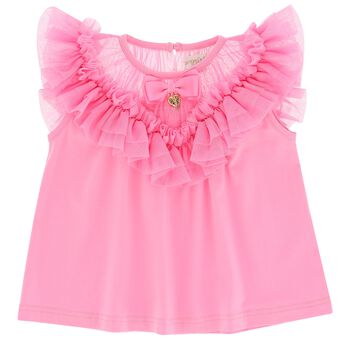 Girls Pink Tulle Ruffle Top