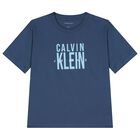 Boys Blue Logo Print Cotton T-Shirt, 1, hi-res