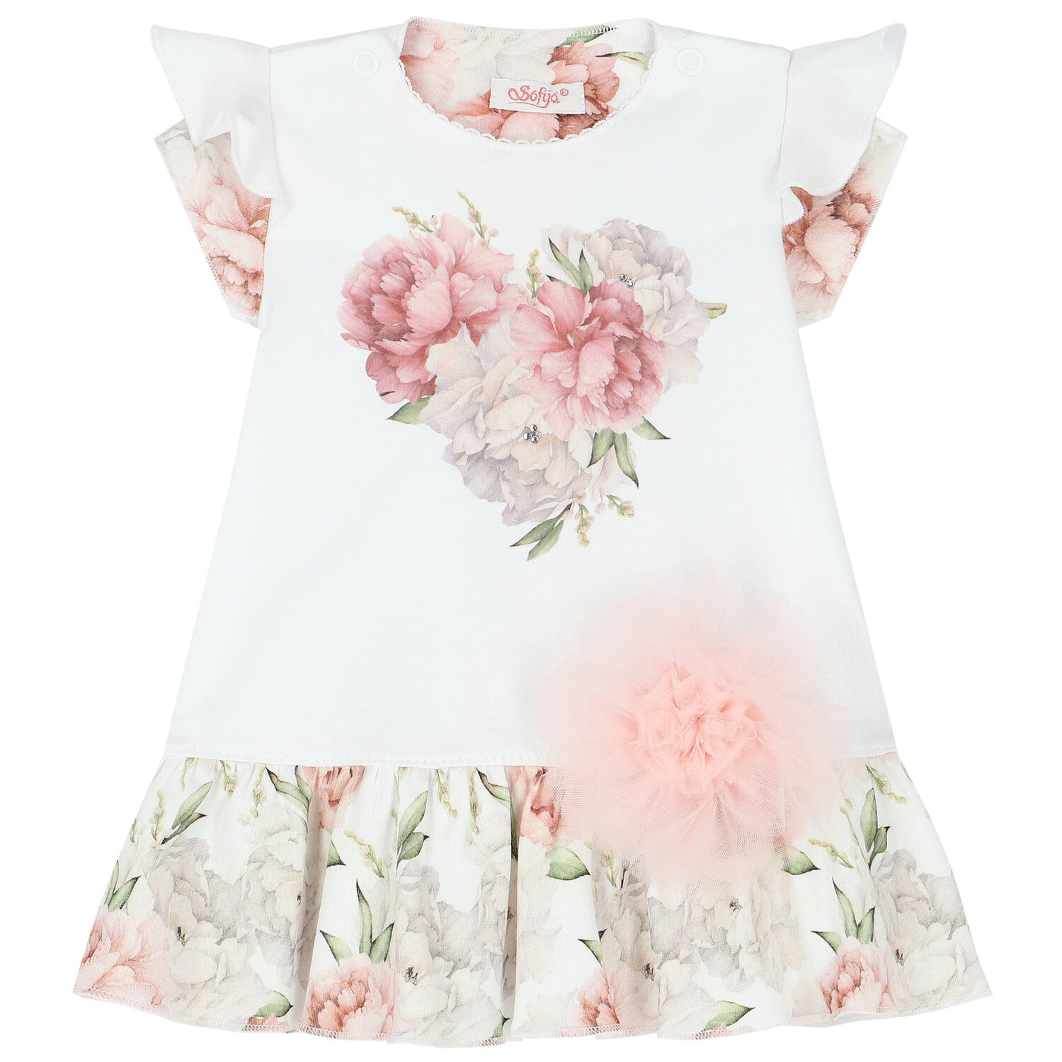 Baby Girls White Floral Dress, 1, hi-res