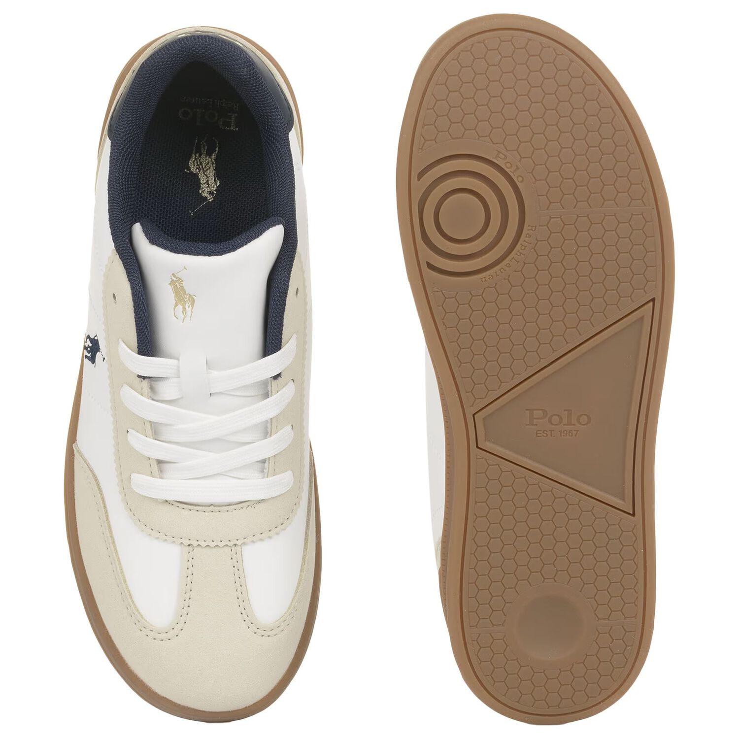 Boys White & Beige Logo Trainers, 1, hi-res
