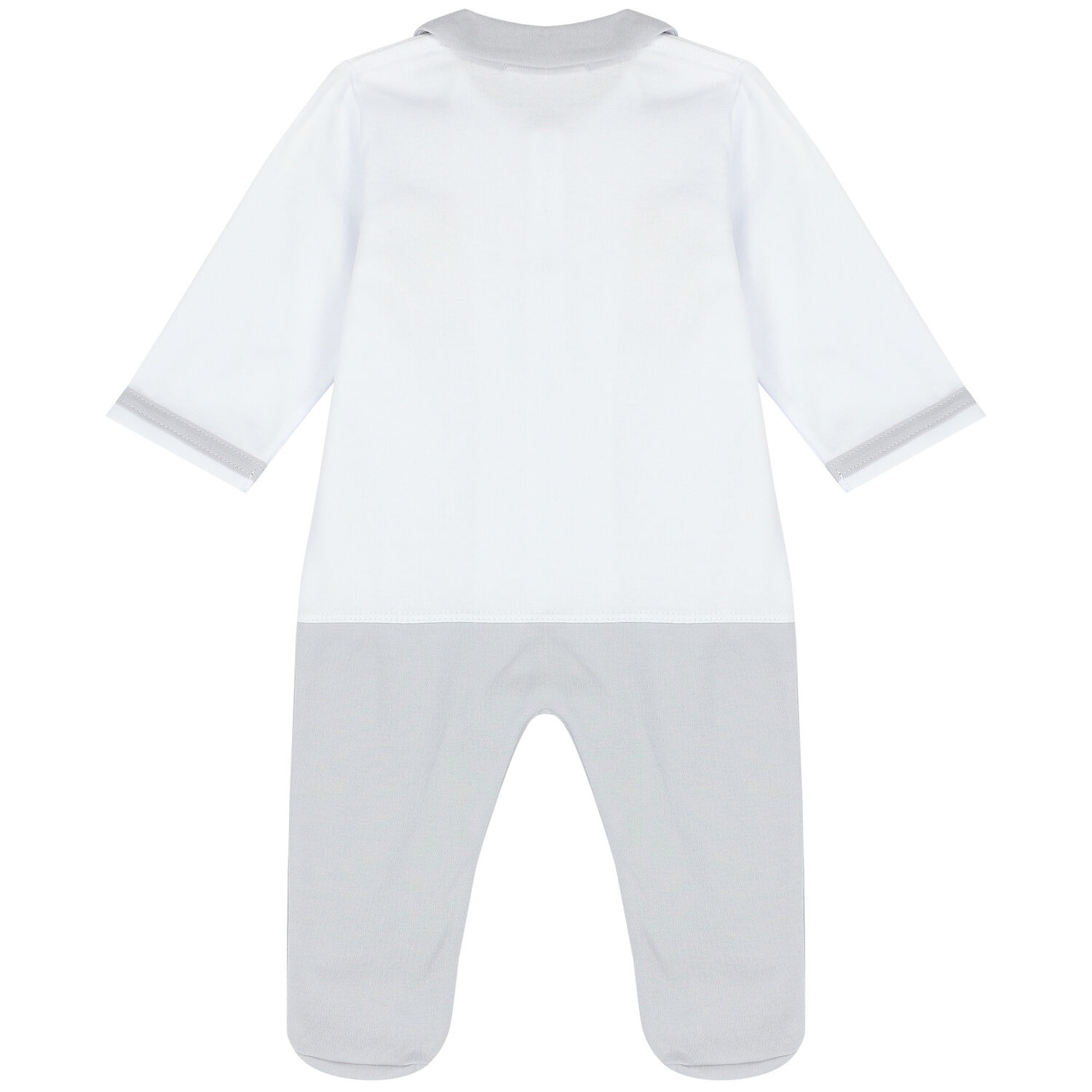 Baby Boys White & Grey Cotton Babygrow, 1, hi-res