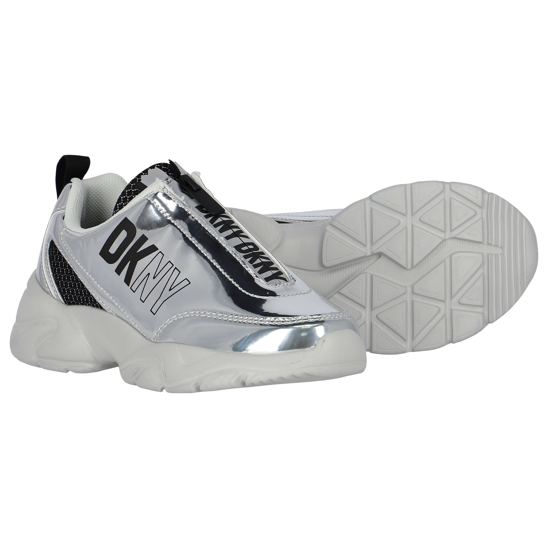 DKNY Girls White Silver Logo Trainers Junior Couture UK