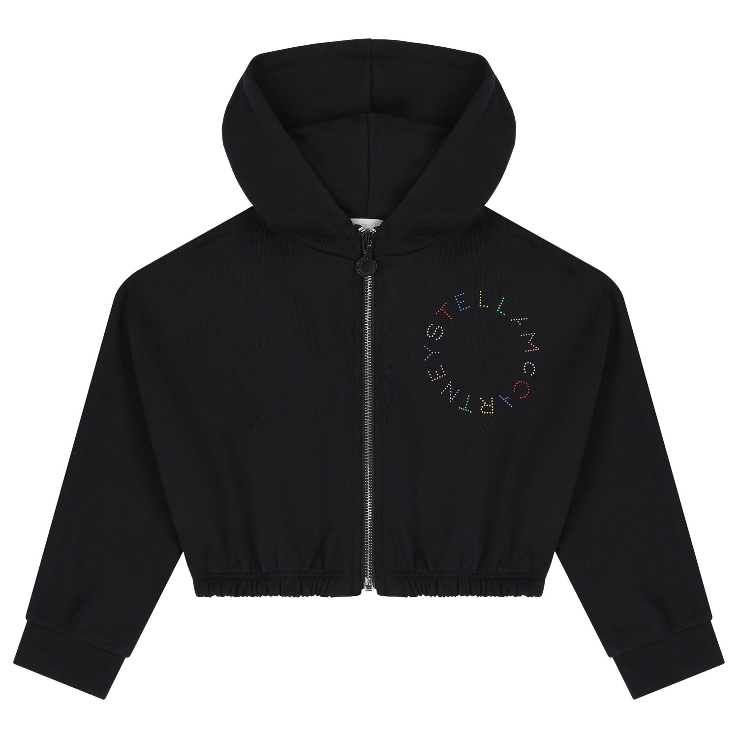 Girls Black Logo Hooded Zip Up Top, 1, hi-res image number null