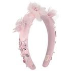 Girls Pink Flower Satin Headband, 1, hi-res
