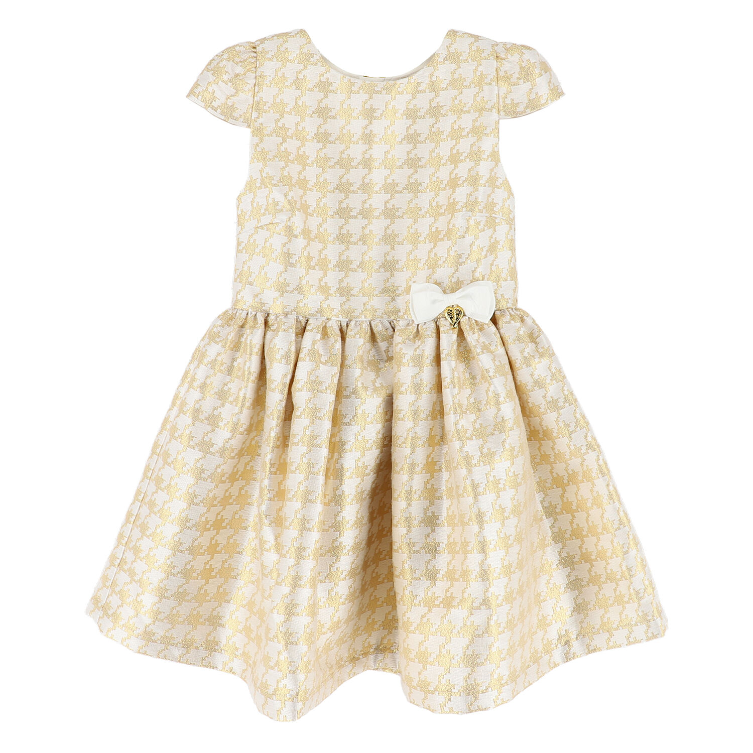 Girls Ivory & Gold Dress, 1, hi-res