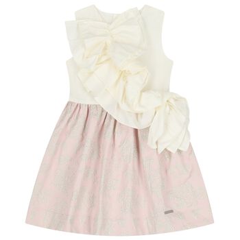 Girls Ivory & Pink Ruffled Dress