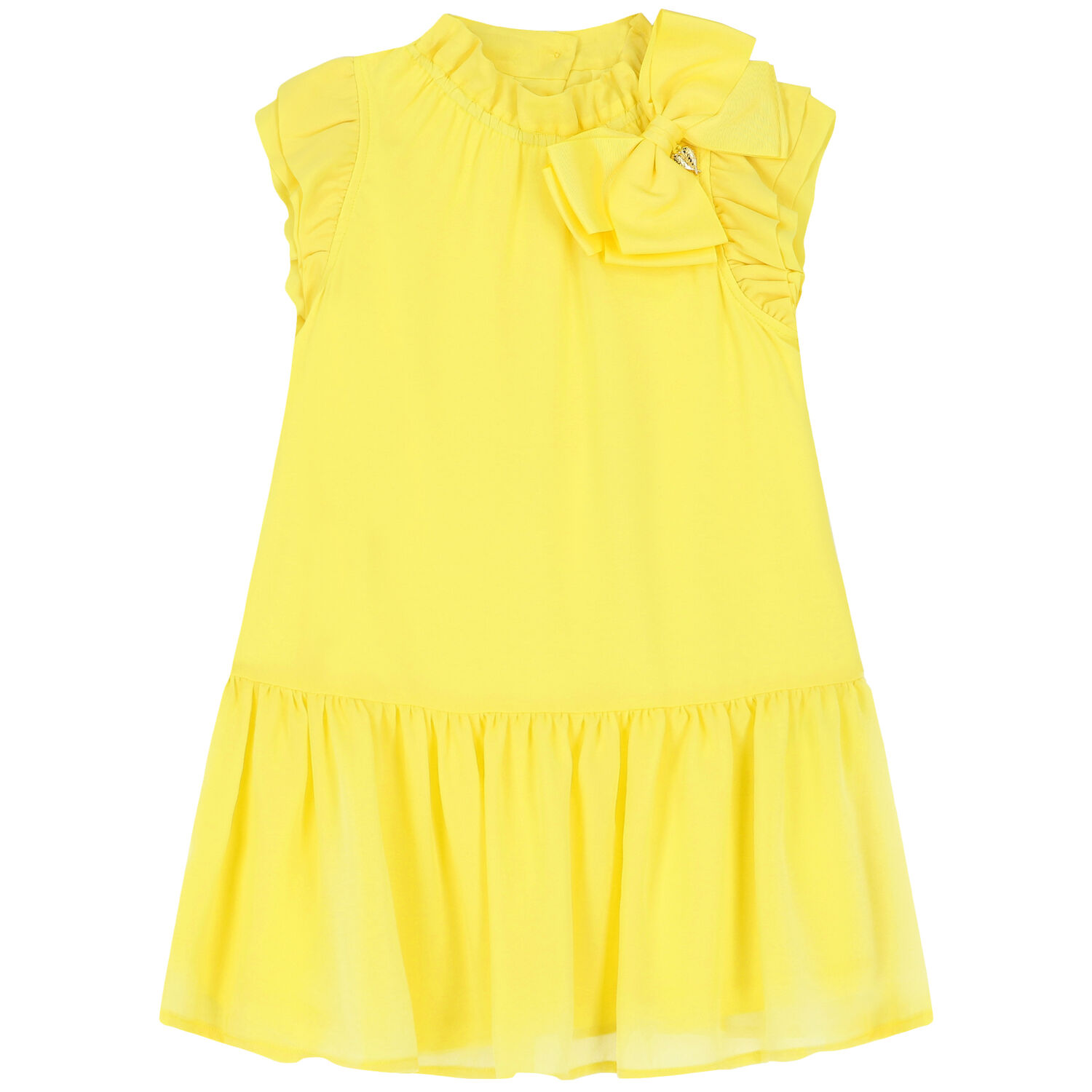 Girls Yellow Bow Dress, 5, hi-res