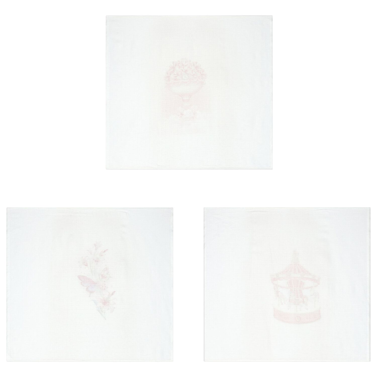 Baby Girls White & Pink Muslin Swaddles (3-Pack), 6, hi-res