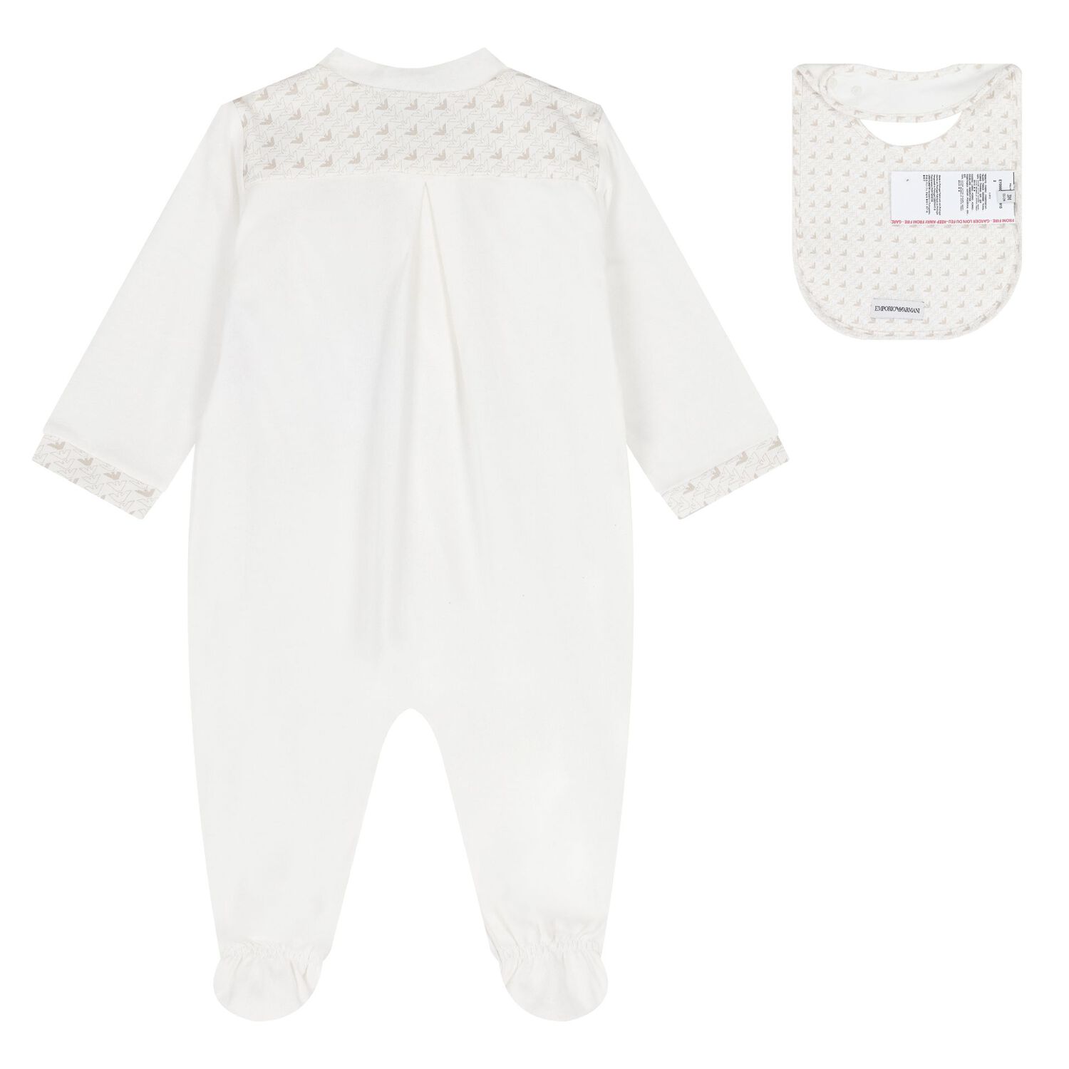 White & Beige Logo Babygrow Set, 1, hi-res