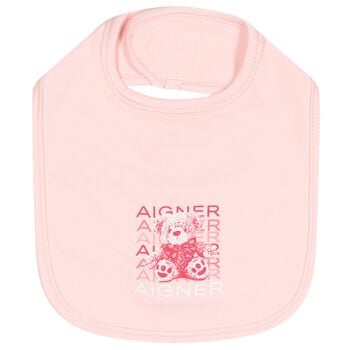 Baby Girls Pink Teddy Bear Logo Bib