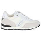 Boys White Logo Trainers, 1, hi-res
