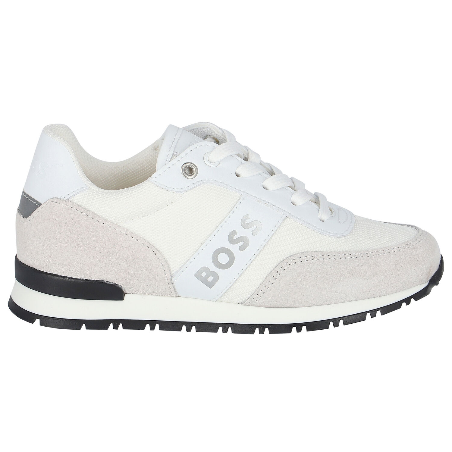 Boys White Logo Trainers, 1, hi-res