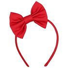 Girls Red Bow Satin Dress & Hairband Set, 1, hi-res