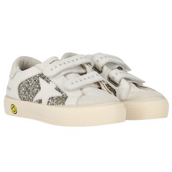 Girls Silver & Ivory Embellished Velcro Trainers