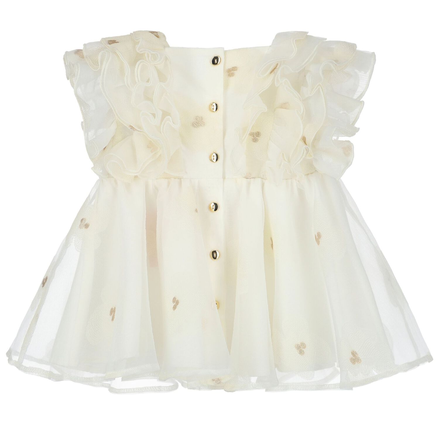 Girls Ivory Tulle Ruffled Dress, 1, hi-res