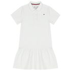 Girls White Logo Polo Dress, 4, hi-res
