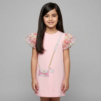 Girls Pink Bag Logo Dress