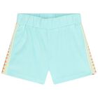 Girls Aqua Blue Crochet Shorts Set, 1, hi-res
