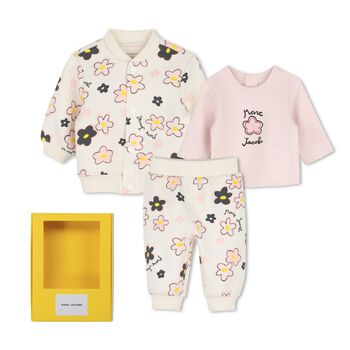 Younger Girls Ivory & Pink Daisy Logo Tracksuit Set