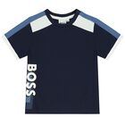 Younger Boys Navy Blue Logo T-Shirt, 1, hi-res
