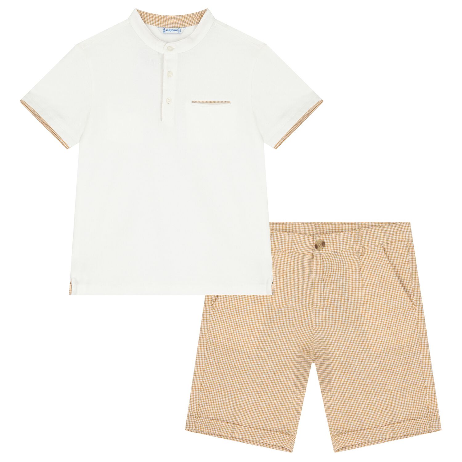 Boys White & Beige Shorts Set, 1, hi-res image number null