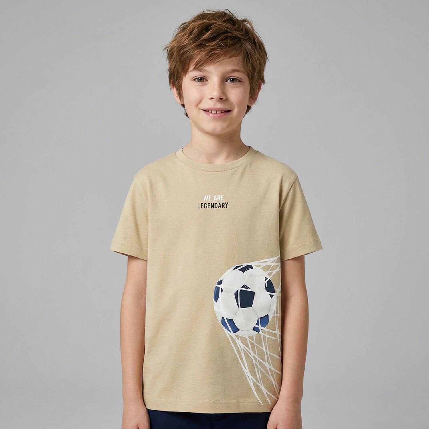 Boys Beige Football T-Shirt, 1, hi-res
