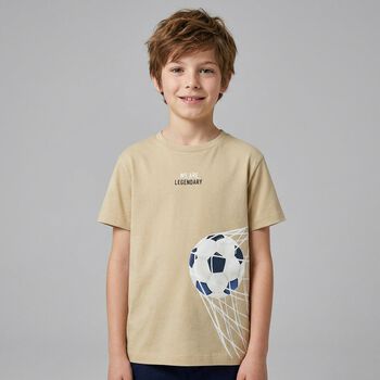 Boys Beige Football T-Shirt