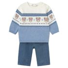 Younger Boys Blue & Ivory Teddy Bear Trouser Set, 1, hi-res
