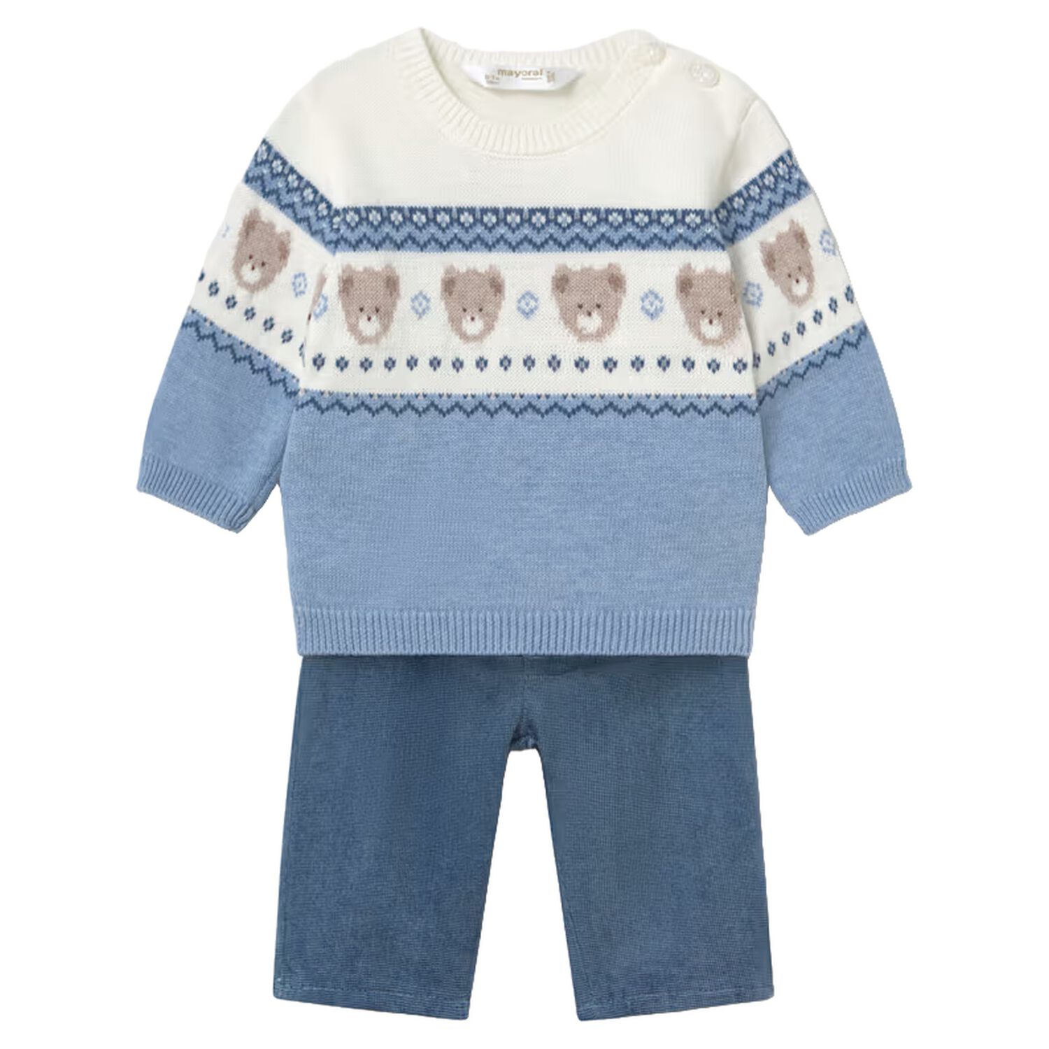 Younger Boys Blue & Ivory Teddy Bear Trouser Set, 1, hi-res
