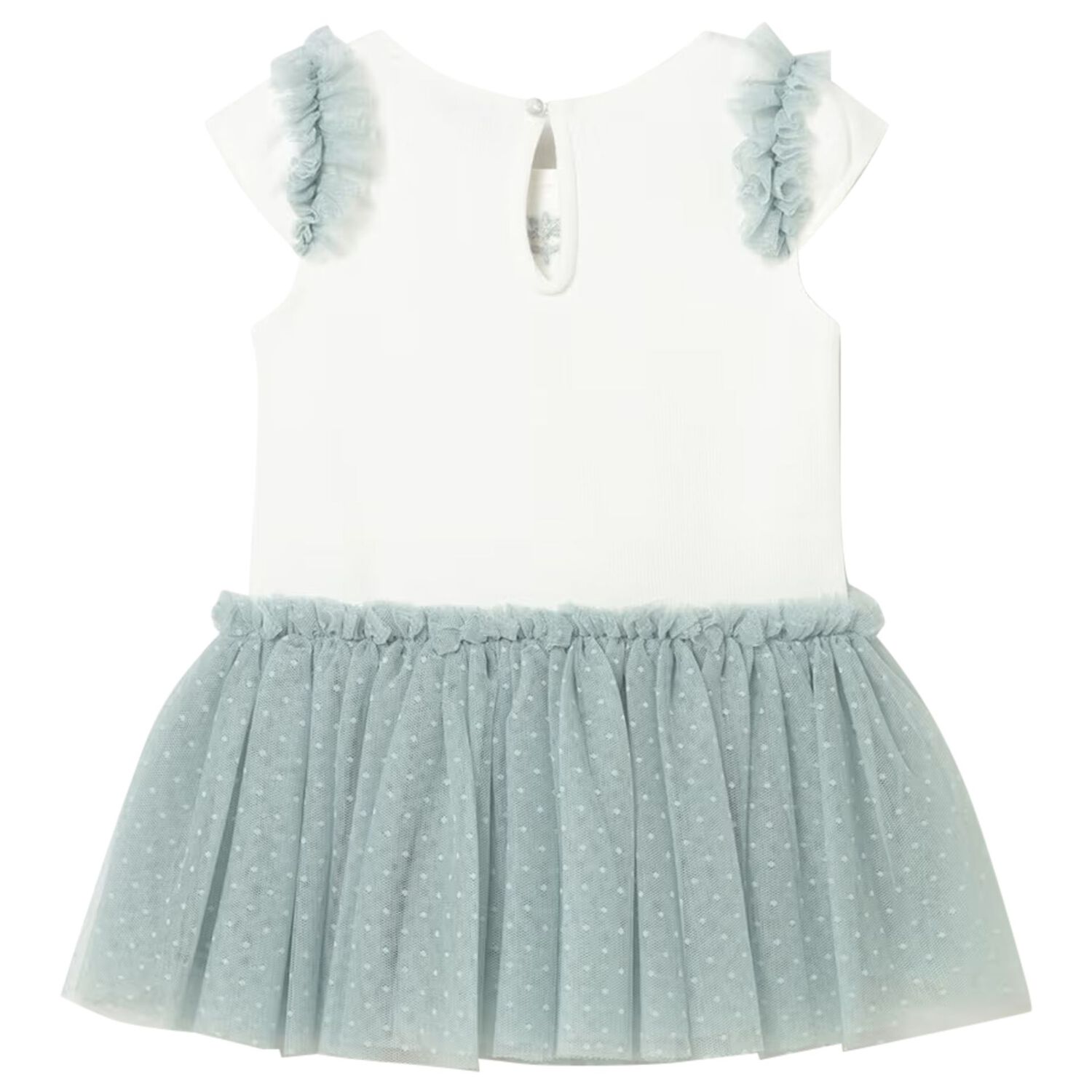 Younger Girls Ivory & Green Dress, 1, hi-res