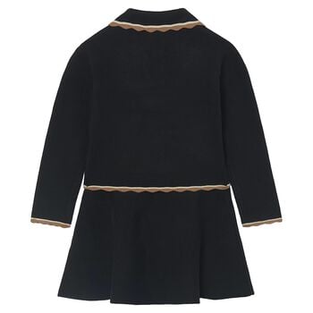 Girls Black Knitted Skirt Set
