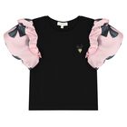 Girls Black Bow T-Shirt, 1, hi-res