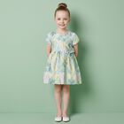 Younger Girls Green & Yellow Floral Dress, 2, hi-res