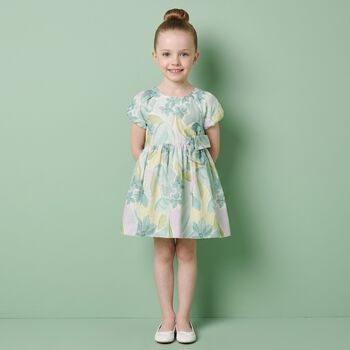 Younger Girls Green & Yellow Floral Dress