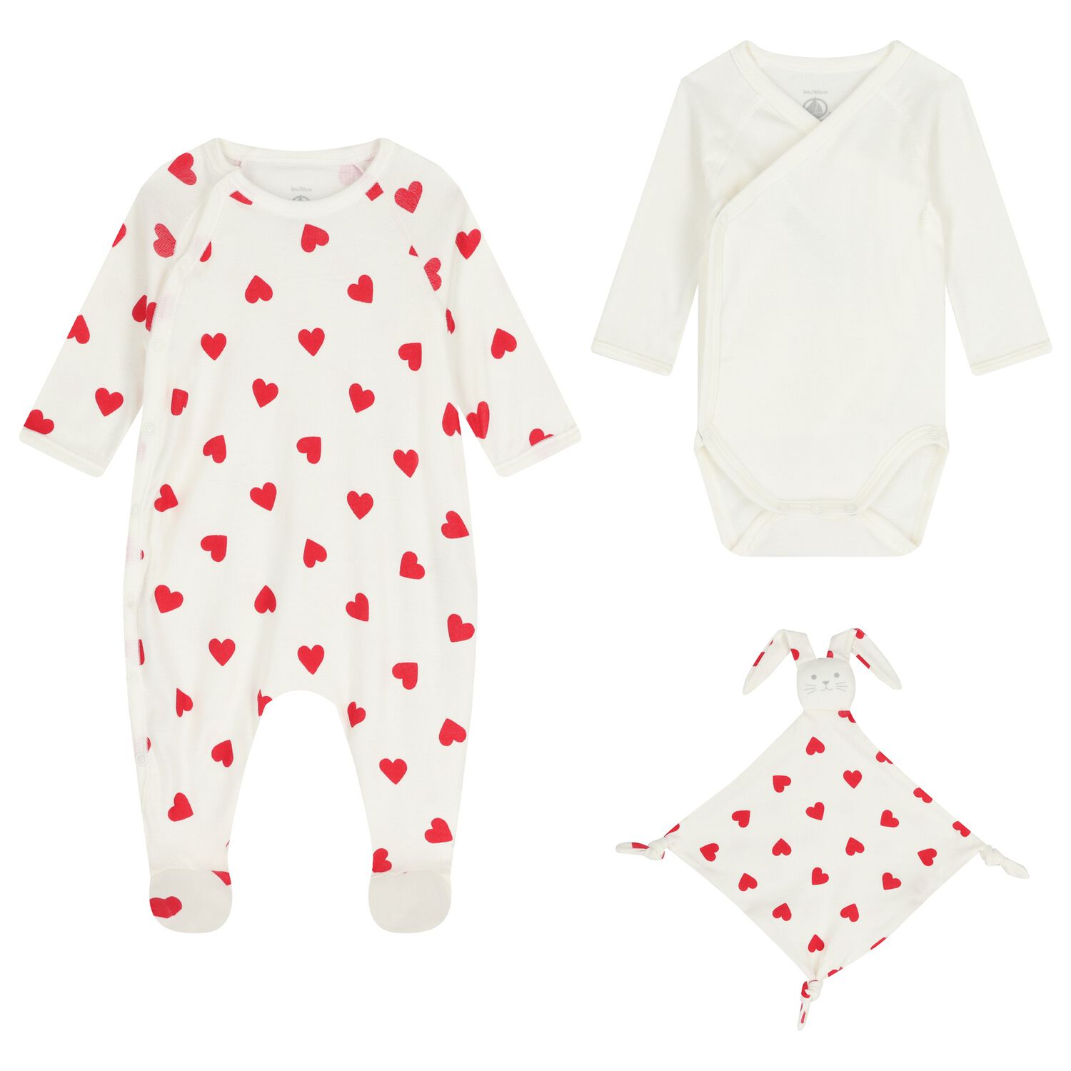 Baby Girls Ivory & Red Heart Babygrow Gift Set, 2, hi-res