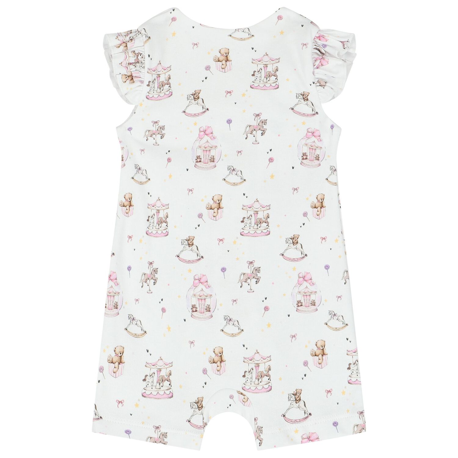 Baby Girls White & Pink Carousel Romper, 1, hi-res