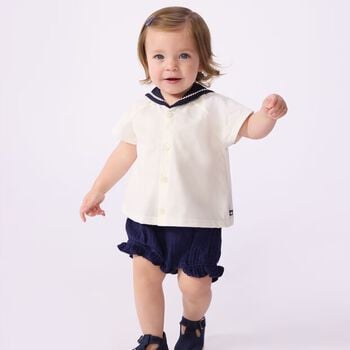 Baby Girls White & Navy Blue Blouse Set