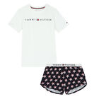 Girls White & Navy Logo Pyjamas, 1, hi-res