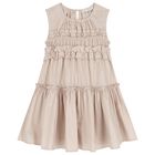 Girls Gold Poplin Ruffle Dress, 1, hi-res