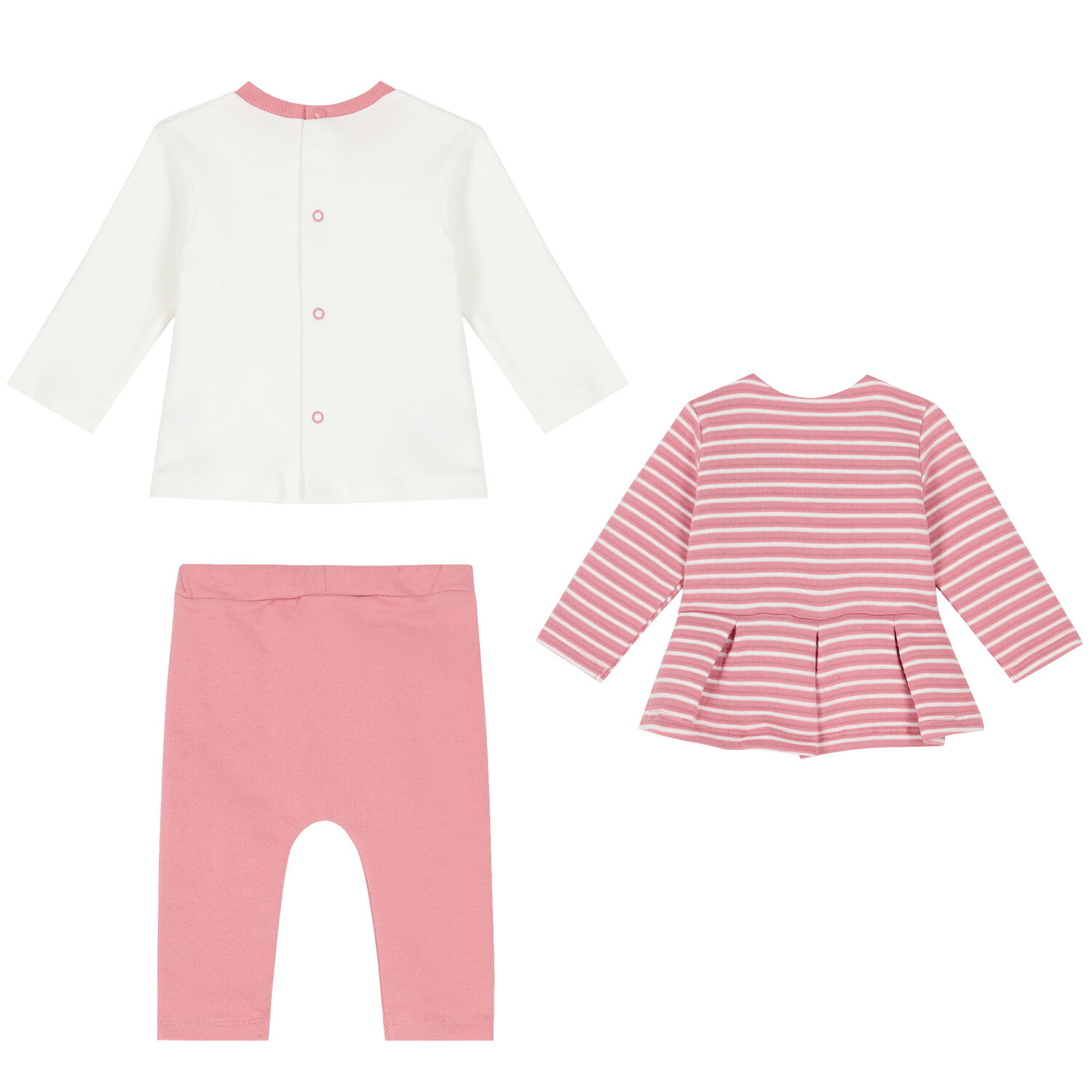 Baby Girls Pink & White 3 Piece Tracksuit, 1, hi-res image number null