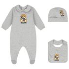 Grey Teddy Bear Logo Babygrow Gift Set, 5, hi-res