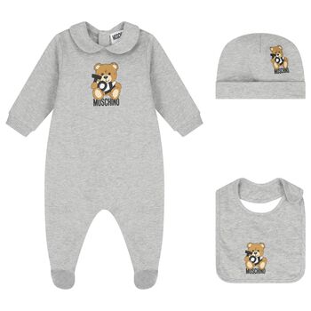Grey Teddy Bear Logo Babygrow Gift Set