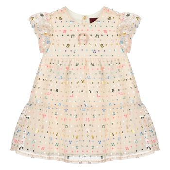 Younger Girls Ivory Sequin Dress