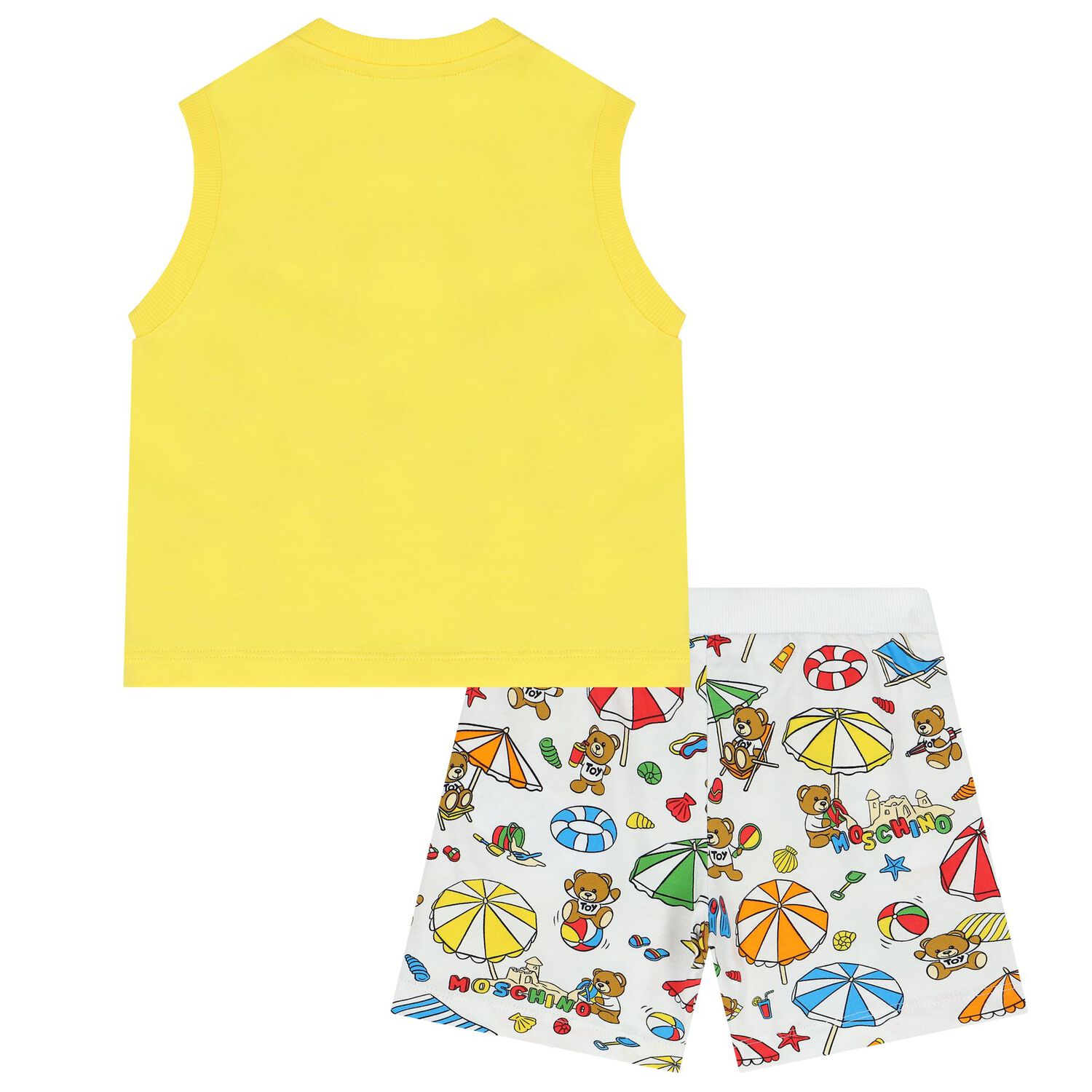 Yellow & White Teddy Bear Logo Shorts Set, 1, hi-res